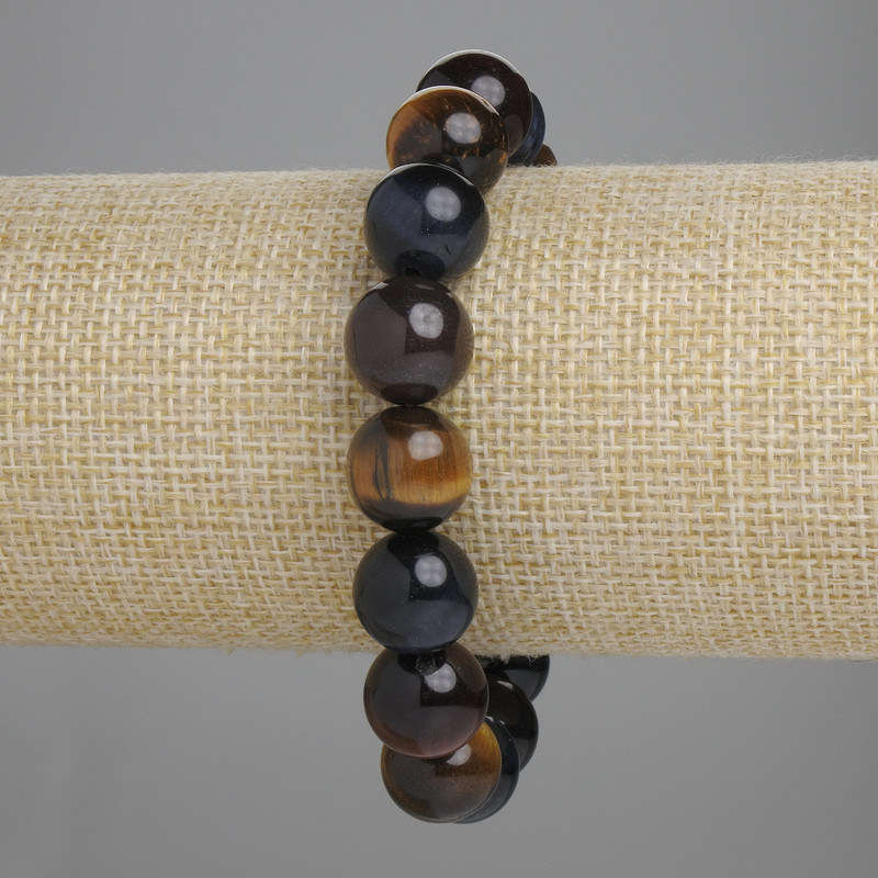 Bransoletka z byczego oka, tygrysiego oka i sokolego oka – gładkie kulki, średnica 12 mm, długość 18 cm, stretch