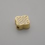 Koralik-wkładka w kształcie koniczyny z cyrkoniami, kolor metalu: złoto, średnica 10 mm ±, otwór 1,6 mm ±, za 1 szt.