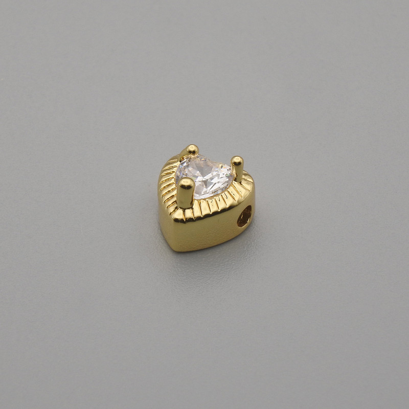 Koralik-wstawka serce w kolorze złotym, średnica 6,5×6,5 mm, otwór 1,3 mm, za 1 szt.