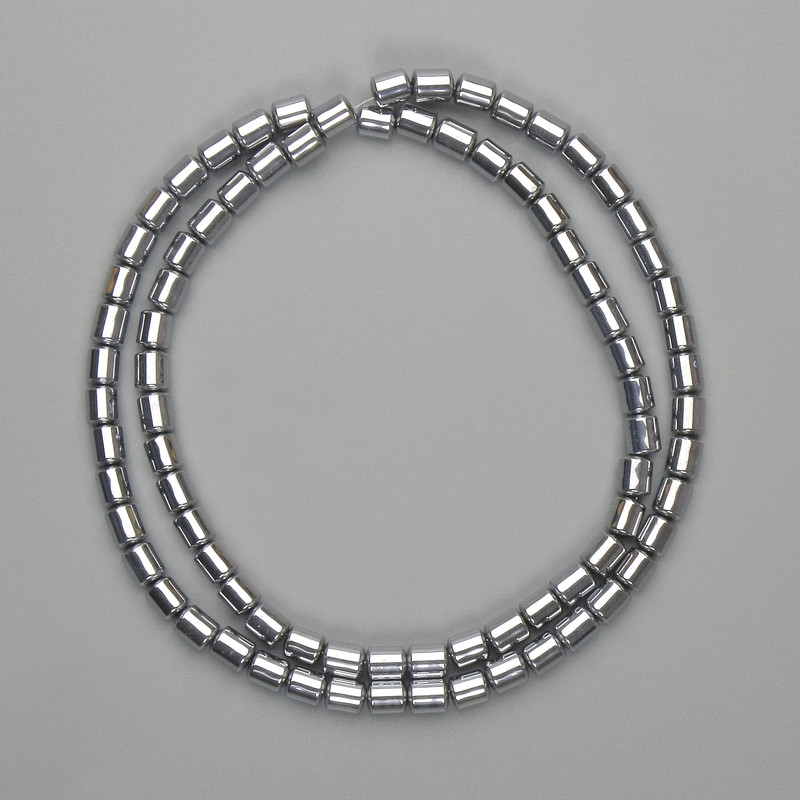 Koraliki hematytu cylindryczne 5×4 mm ± kolor srebrny, długość 40 cm+