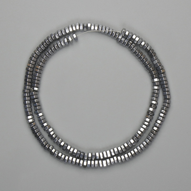 Koraliki hematytu fasetowane rondel 4×2 mm, kolor srebrny, długość około 40 cm