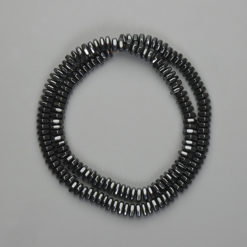 Koraliki hematytu fasetowane w kształcie rondeli 6x2 mm +-, długość 38 cm+