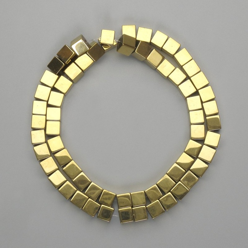 Koraliki hematytu w kształcie sześcianu, 6×6 mm, kolor złocisty, długość około 40 cm
