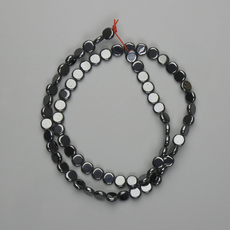 Koraliki hematytu w kształcie monety, 6 mm, długość sznura 39 cm