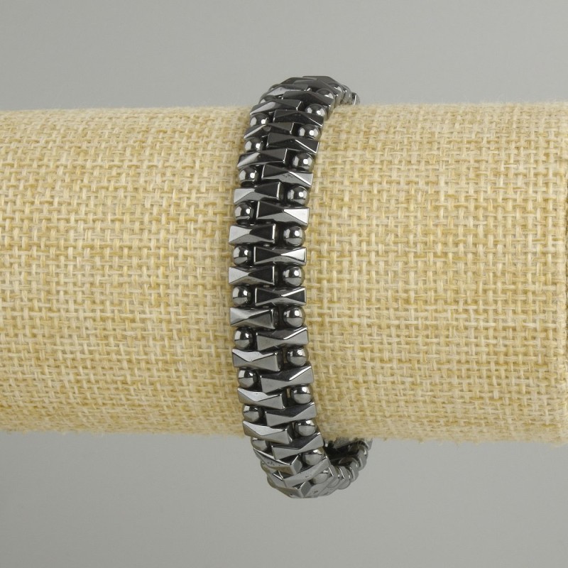 Bransoletka z hematytu 11×3 mm +- kuleczki 3 mm +-, długość 18 cm +- na elastycznej gumce
