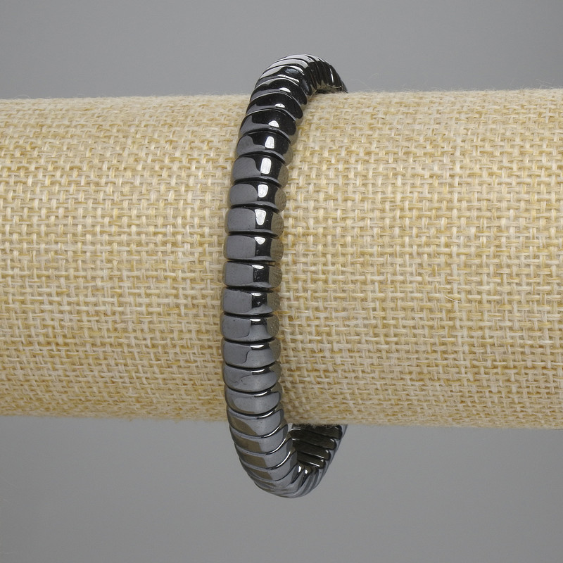 Bransoletka hematyt rondel półkolisty 8,5×3,5 mm ±, długość 18 cm ±, na elastycznej gumce