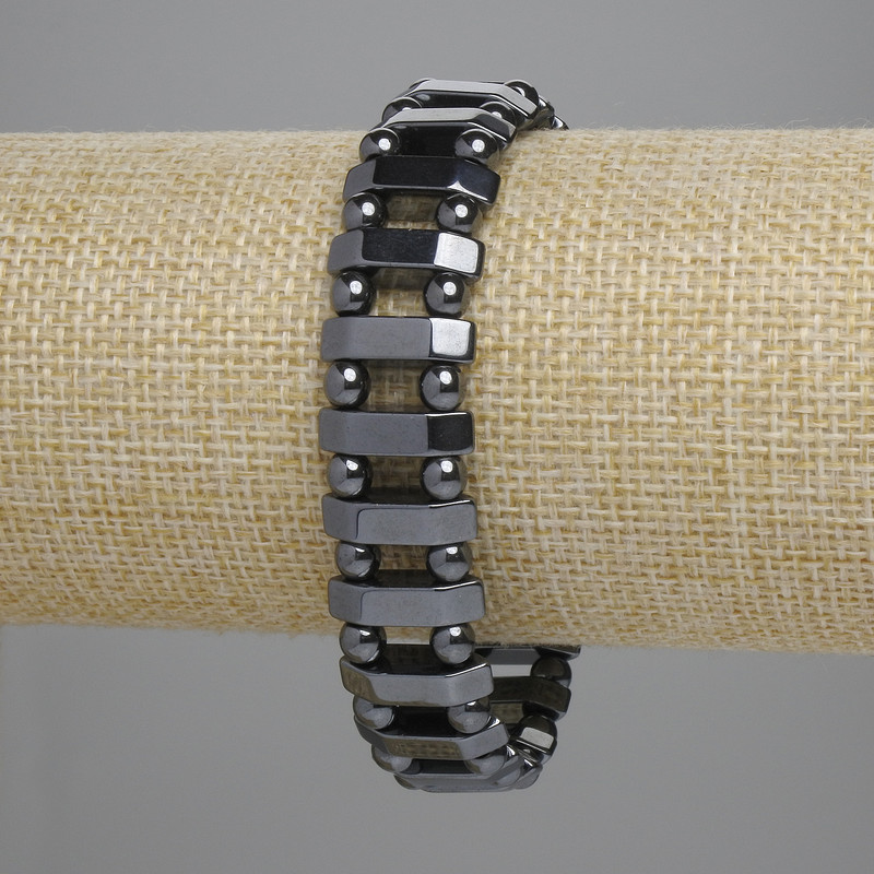 Bransoletka z hematitu – ogniwa 3,5×15 mm + kuleczki 4 mm, długość około 18 cm, elastyczna
