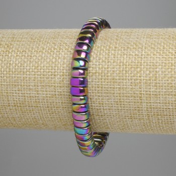 Bransoleta z tęczowego hematytu w formie rondelu, 8×3,5 mm, długość 18 cm, elastyczna