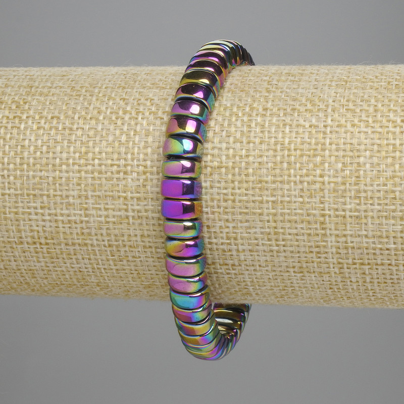 Bransoleta z tęczowego hematytu w formie rondelu, 8×3,5 mm, długość 18 cm, elastyczna
