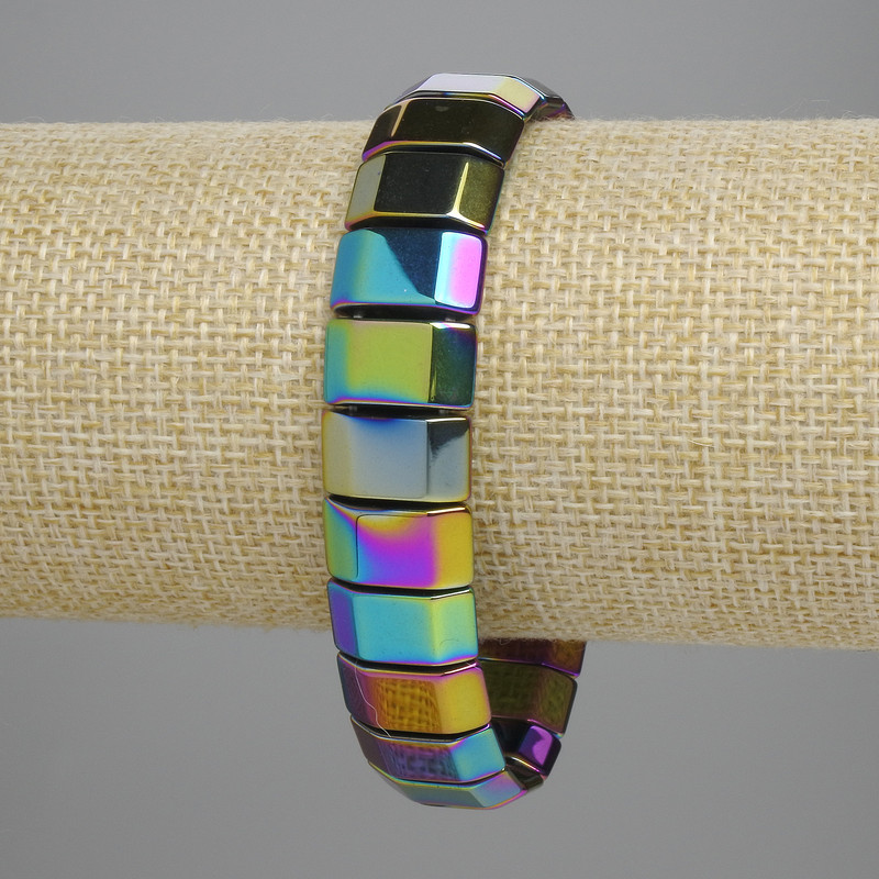 Bransoletka z hematytu tęczowego – ogniwa 8×14 mm, długość 18 cm, elastyczna