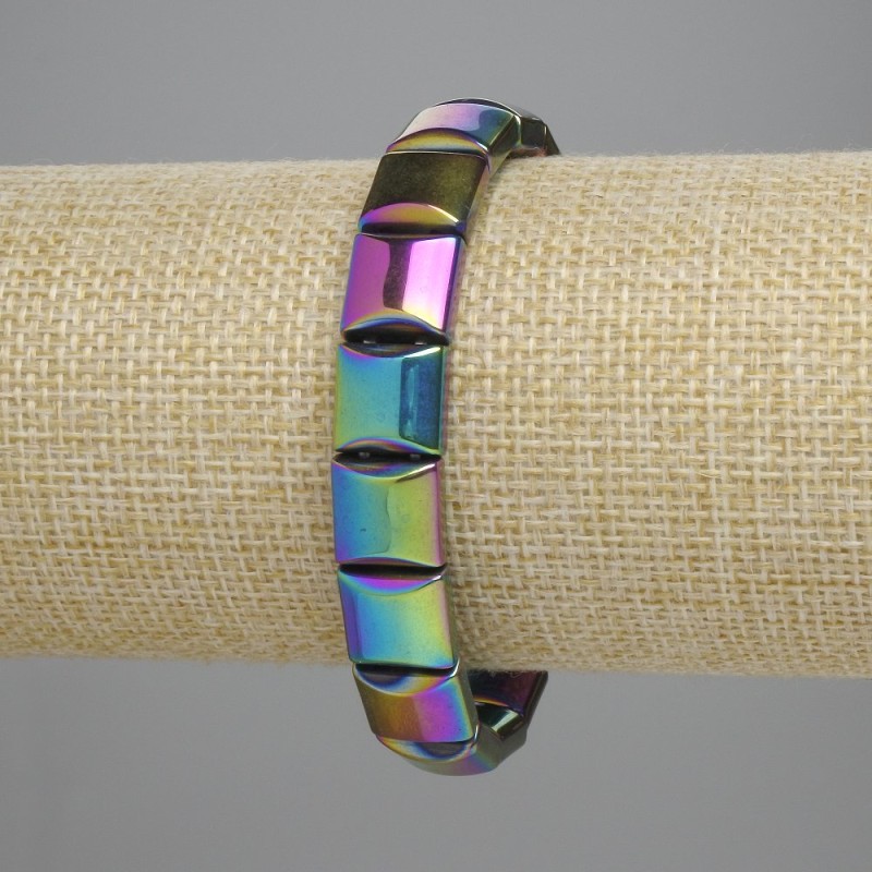 Bransoletka z hematytu tęczowego o ogniwach 10×10 mm, długość 18 cm, elastyczna