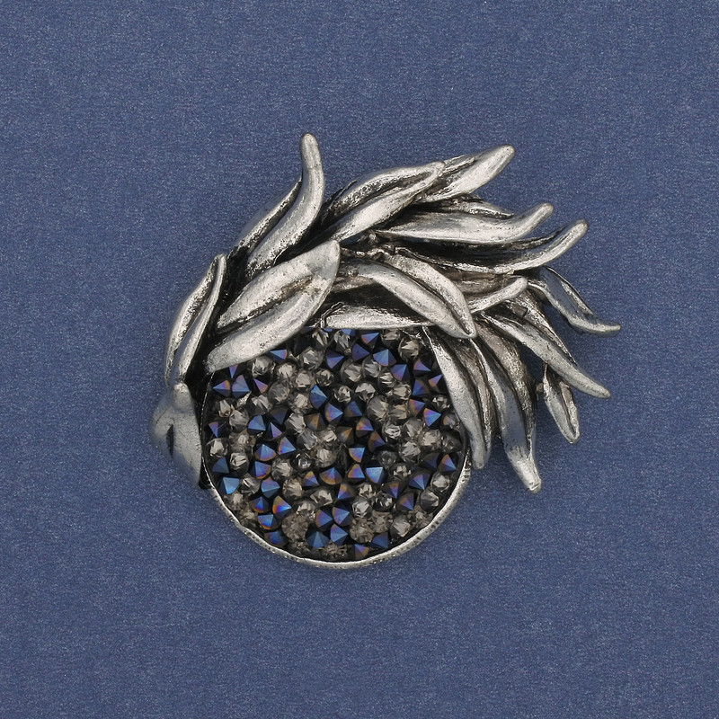 Broszka-wisiorek Akcent, srebrzysty metal z kryształami, 44×40 mm+