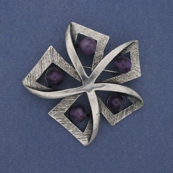 Broszka Akcent Ametyst – srebrzysty metal, 60 mm+