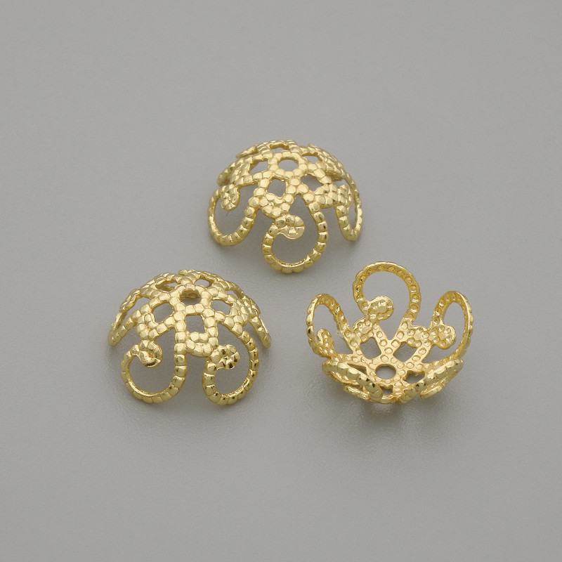 Złota czapeczka do koralików, średnica 9 mm ± otwór 0,8 mm ±, opakowanie 10 szt.