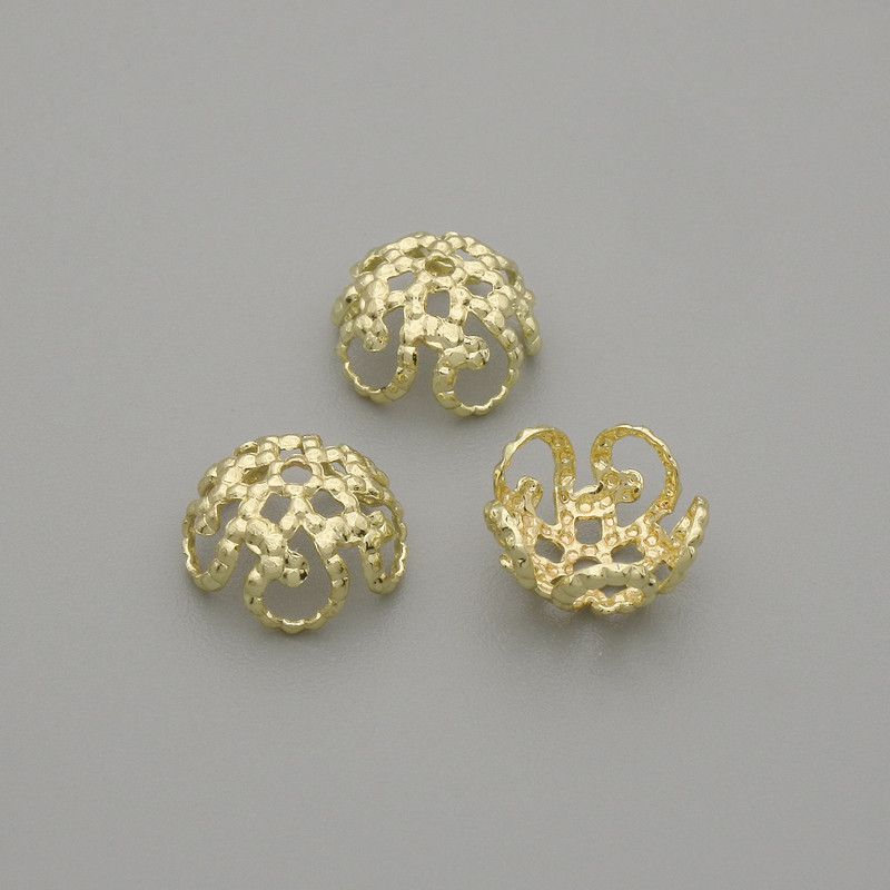 Czapeczki do koralików, kolor złoty, średnica 8 mm ±, otwór 0,7 mm ±, opakowanie 10 szt.