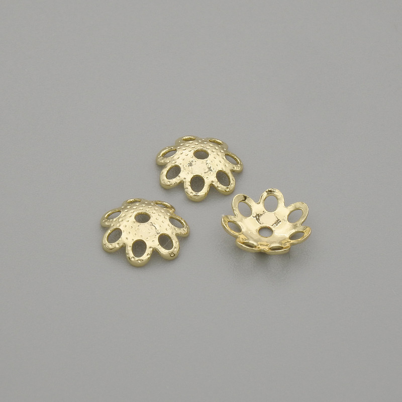 Kapturek do koralików, kolor metalu: złoty, średnica 5,5 mm +/- otwór, średnica 0,7 mm +/- opakowanie 10 szt.