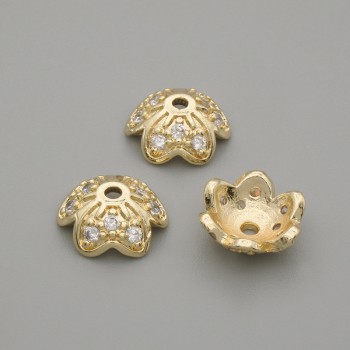 Czapeczka do koralika, kolor metalu złoty, średnica około 10 mm, otwór 1,4 mm, za 1 szt.