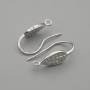 Zawieszki do kolczyków Liść, białe kryształy, metal srebrzysty, 19×6 mm, para