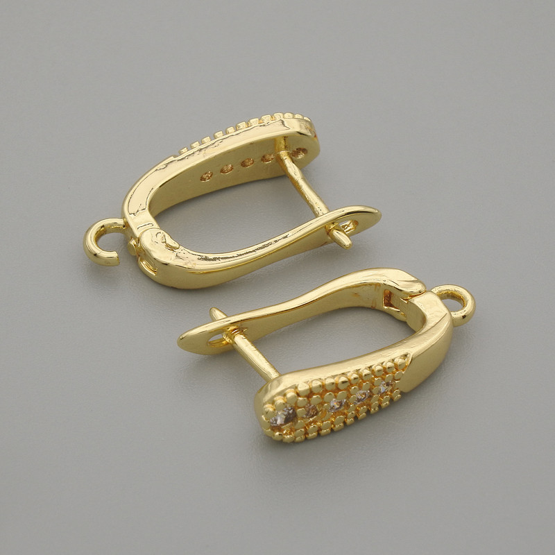 Sztyfty do kolczyków z białymi cyrkoniami, złocisty metal, 15×4 mm ± para