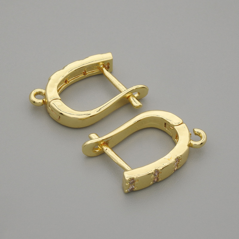 Haczyki do kolczyków, białe cyrkonie, metal złocisty, 15×3 mm, para