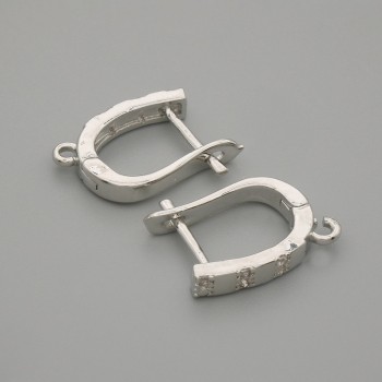 Bigle do kolczyków z białymi cyrkoniami, metal srebrzysty, 15×3 mm ± para