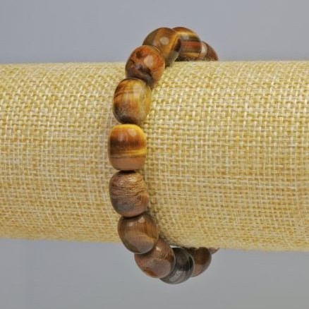 Wyprzedażowa bransoleta z tygrysim okiem, naturalny kamień w formie bloczka, o wymiarach 10×12 mm ± (na elastycznej gumce), długość 18 cm+