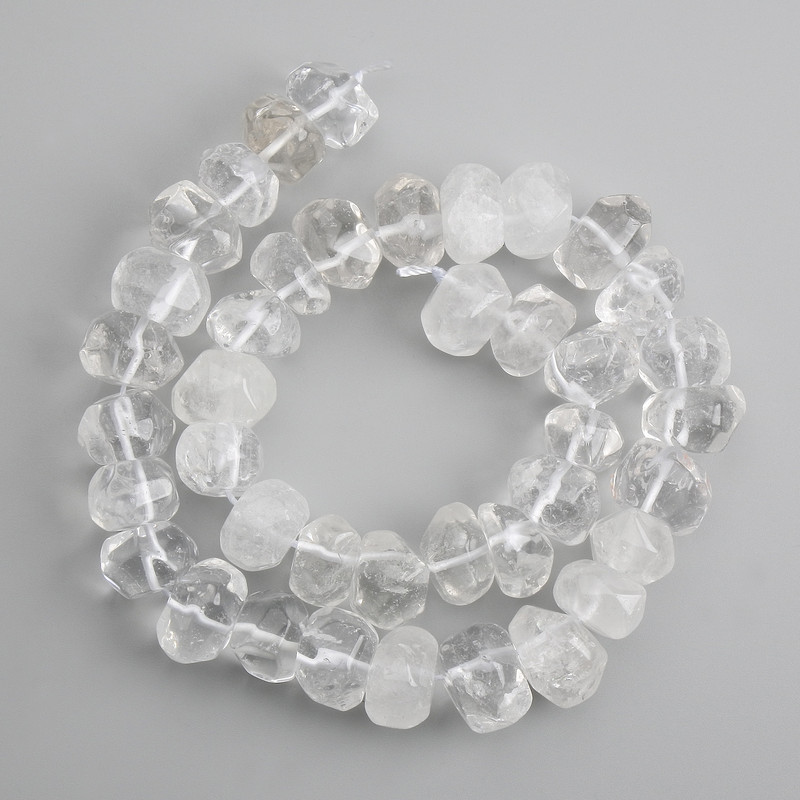 Koraliki z górskiego kryształu fasetowane, średnica 13–15 mm, 5×9–11 mm ±, długość 38 cm ±