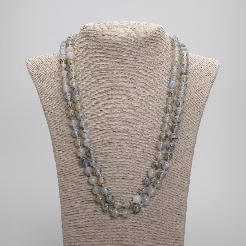 Naszyjnik długi z agatu „Żyły Smoka”, gładkie kulki, średnica 8 mm+-, długość 120 cm +