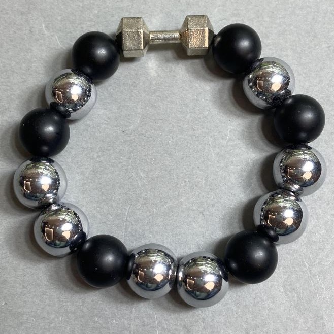 Bransoletka z hematitu i shungitu, kuleczki 12 mm ± z metalową wkładką, długość 18 cm, elastyczna