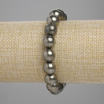 Bransoletka z pirytu – gładkie kulki 10 mm ±, długość 18 cm ±, na elastycznej bazie