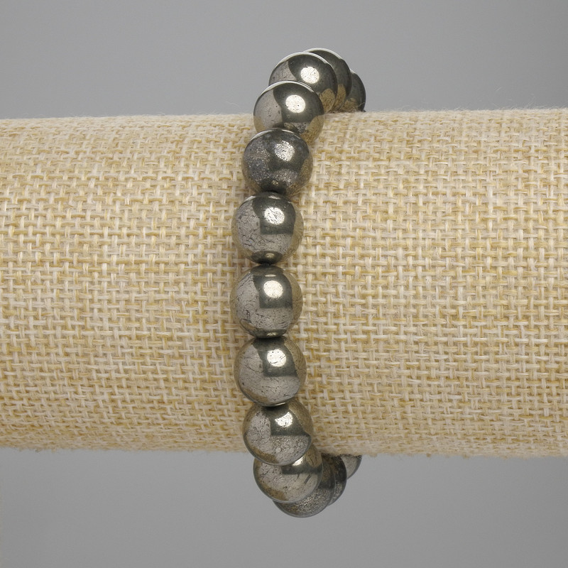 Bransoletka z pirytu – gładkie kulki 10 mm ±, długość 18 cm ±, na elastycznej bazie