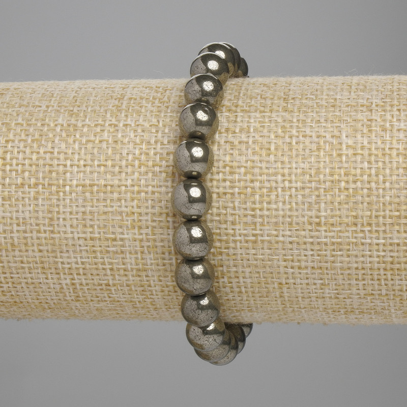 Bransoletka z pirytu, gładkie kulki, średnica 8 mm ±, długość 18 cm ±, elastyczna