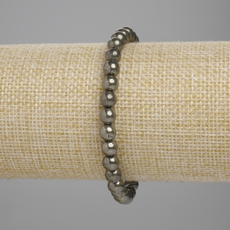 Bransoletka z pirytu — gładkie kuleczki, średnica 6 mm, długość 18 cm, elastyczna