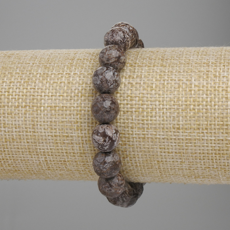 Bransoletka z kawowego jaspisu, fasetowane kuleczki o średnicy 10 mm, długość 18 cm, elastyczna