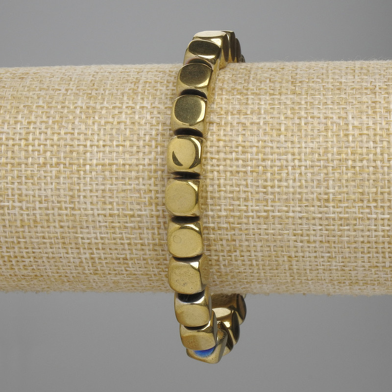 Bransoletka z hematytu w kostkach, koraliki mieszanki 7,5×7,5 mm, kolor złocisty, długość 18 cm, na elastycznej gumce