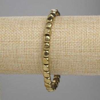 Bransoleta z hematitu w kostkach, 5×5 mm, średnica 5 mm, kolor złocisty, długość 18 cm, elastyczna