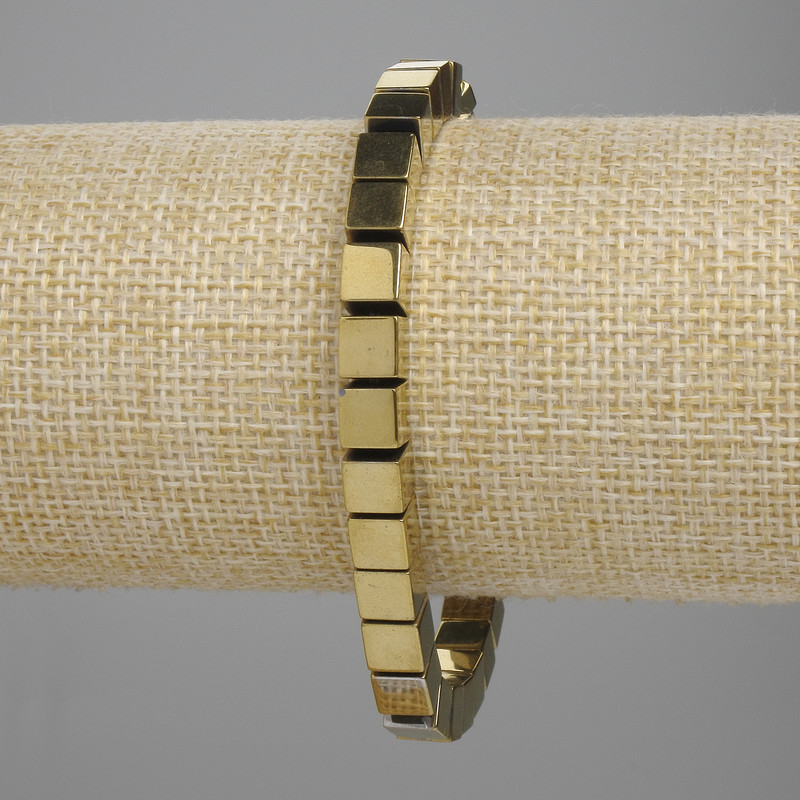 Bransoletka z hematitu w kostkach, średnica 6×6 mm±, kolor złocisty, długość 18 cm±, elastyczna