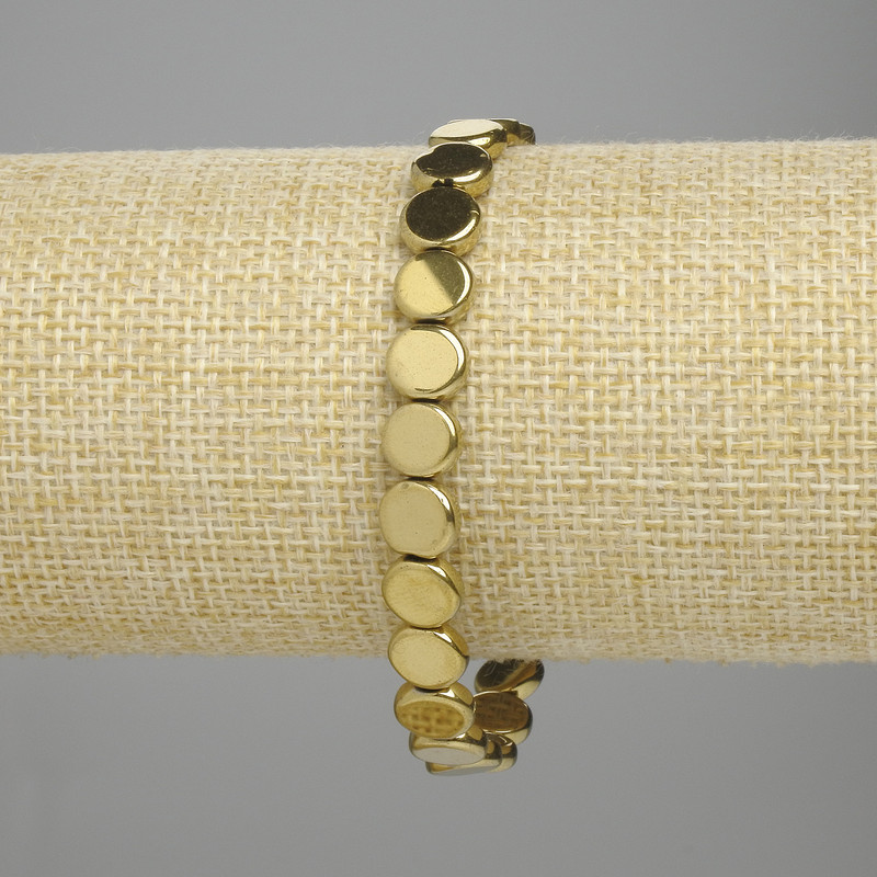 Bransoletka z hematytu w kształcie monetek 8 mm, kolor złoty, długość 18 cm, elastyczna