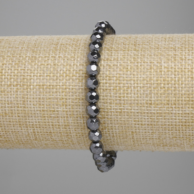 Bransoletka z hematytu fasetowanego, kuleczka 6 mm, długość 18 cm, elastyczna