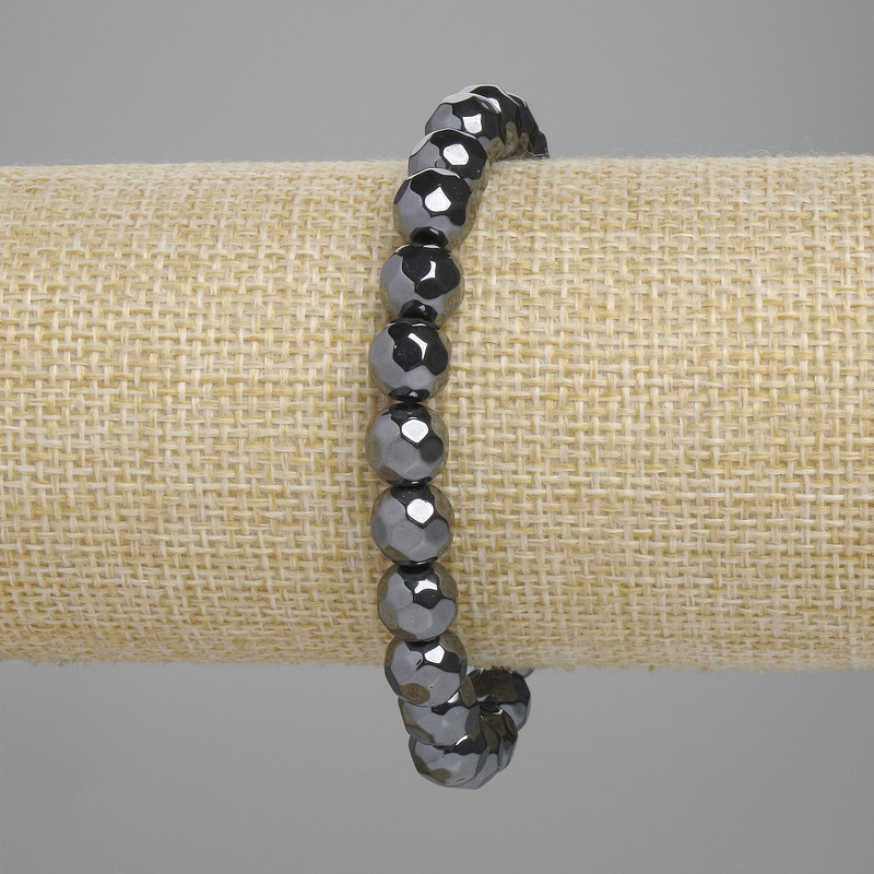 Bransoletka z hematytu fasetowane kuleczki 8 mm ±, długość 18 cm ± elastyczna