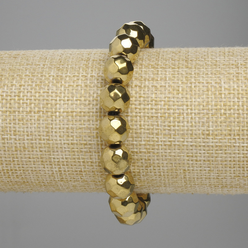 Bransoletka z fasetowanego hematytu, kuleczek o średnicy około 10 mm, kolor złocisty, długość 18 cm, na elastycznej gumce