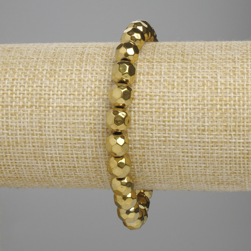 Bransoletka z hematytu fasetowanego – kulki 8 mm ±, kolor złocisty, długość 18 cm ±, elastyczna