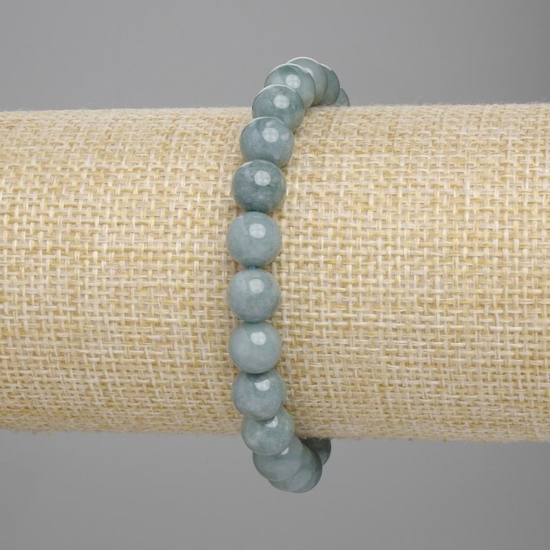 Bransoletka z jadeitu, gładkie kuleczki, średnica 8 mm ±, długość 18 cm ±, na elastycznej gumce