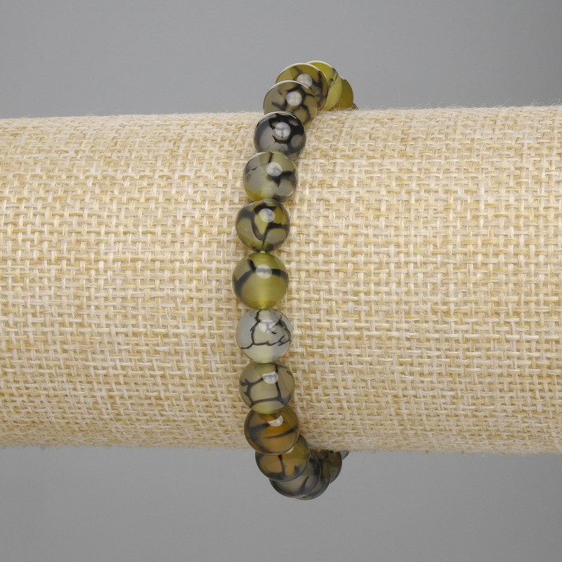Bransoletka z agatu Żyły Smoka gładkie kuleczki, średnica 8 mm ±, długość 18 cm ±, elastyczna