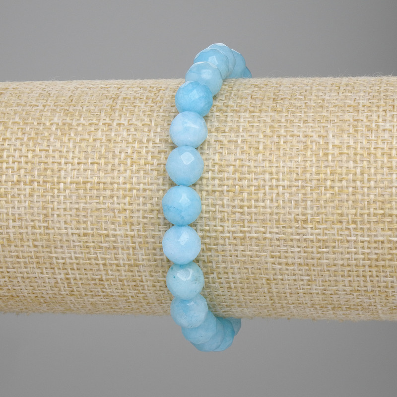 Bransoletka z akwamaryną – fasetowane kuleczki, średnica 8 mm, długość 18 cm, elastyczna