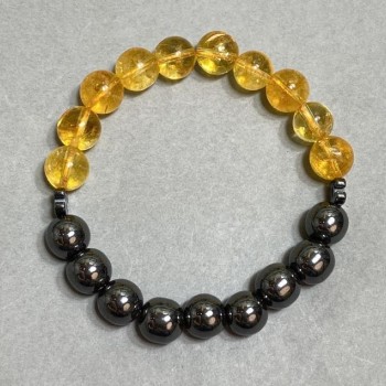 Bransoleta z cytryną i hematitem — gładkie kulki 10 mm ±, Chanel 8×6 mm ±, długość 18 cm ±, elastyczna