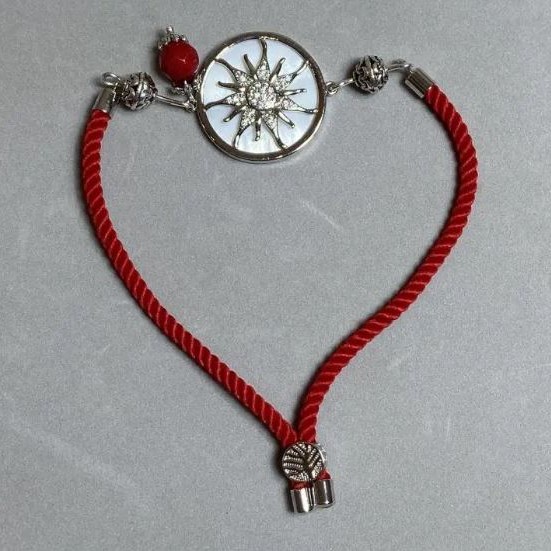 Bransoleta tekstylna, średnica 5,5 mm ±, regulowana, z metalową wstawką, średnica 24 mm ±, metal srebrzysty