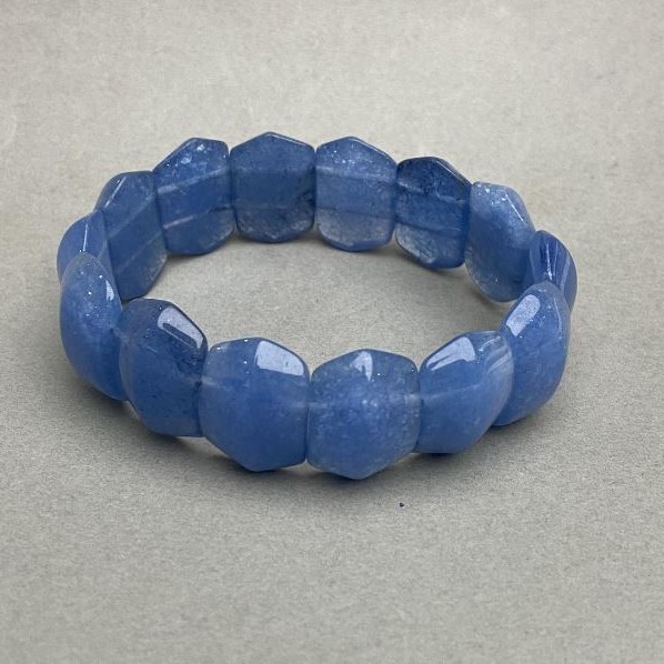 Bransoletka z akwamarynu, fasetowane ogniwo 21×14 mm, długość 18 cm (elastyczna)