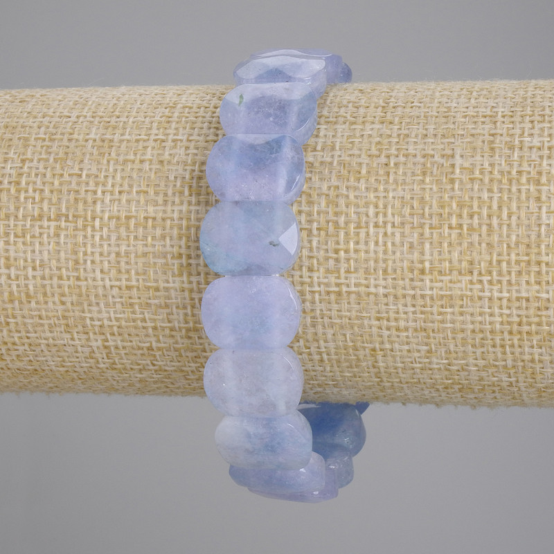 Bransoletka z akwamarynu, fasetowane ogniwo, średnica 15×11 mm, długość 18 cm, elastyczna