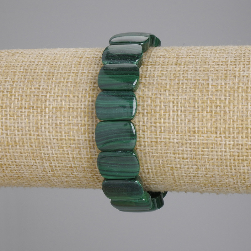 Bransoleta z malachitu — gładkie ogniwo, średnica 14×10 mm, długość 18 cm, elastyczna